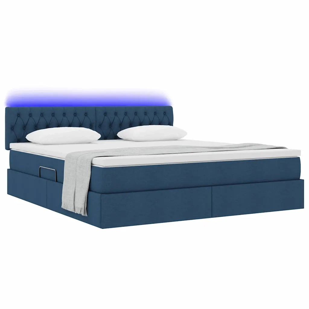 Letto con contenitore e LED con led Blu 160 x 200 cm Tessuto 3371222