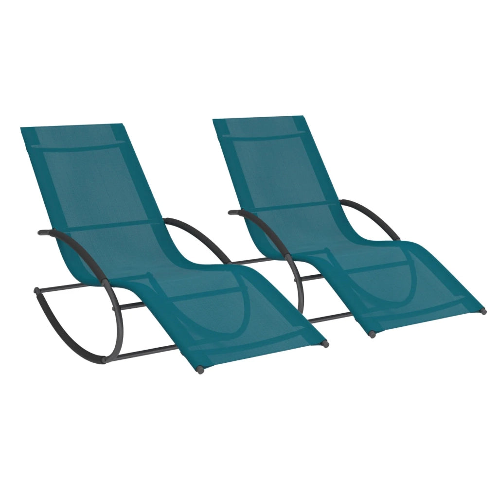 IDMarket - Set di 2 sedie a dondolo da giardino MALAWI in tela grigio antracite e blu anatra
