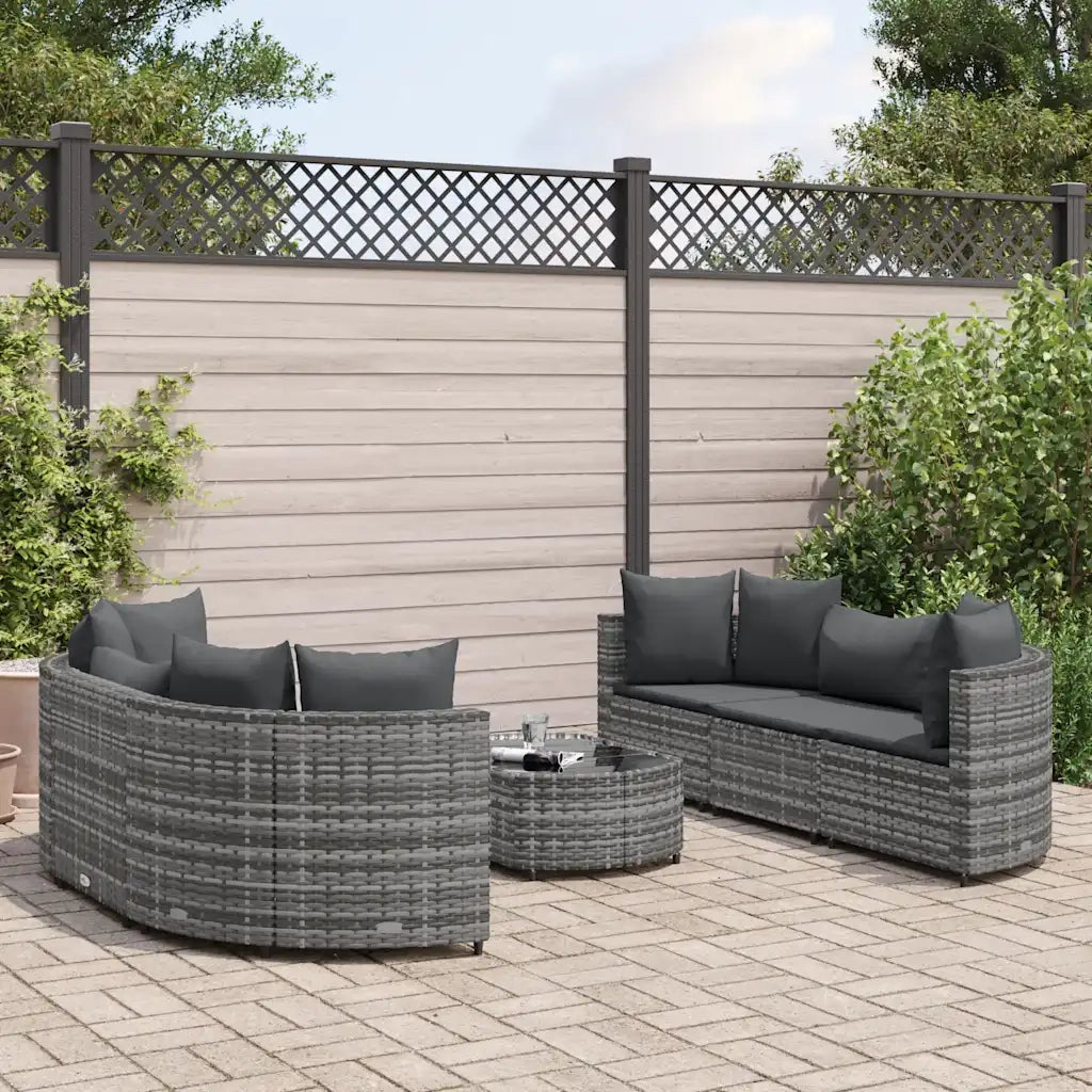 Set Divani da Giardino 7 pz con Cuscini Grigio in Polyrattan