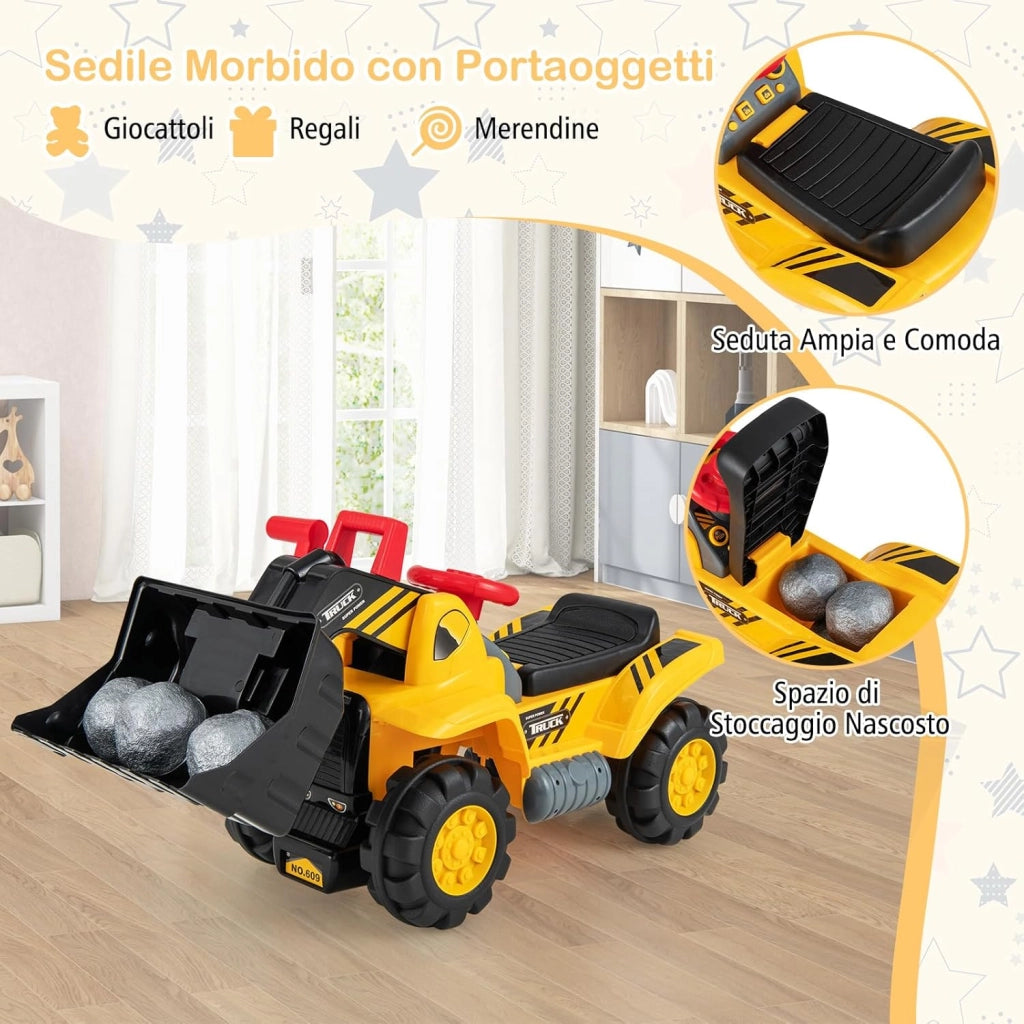 Escavatore Giocattolo Cavalcabile, Ruspa Elettrica Multifunzione con Suoni Realistici, Funzione Avanti e Dietro, Regalo per Bambini 3 Anni +, 85x45x30 cm (Stile 1)