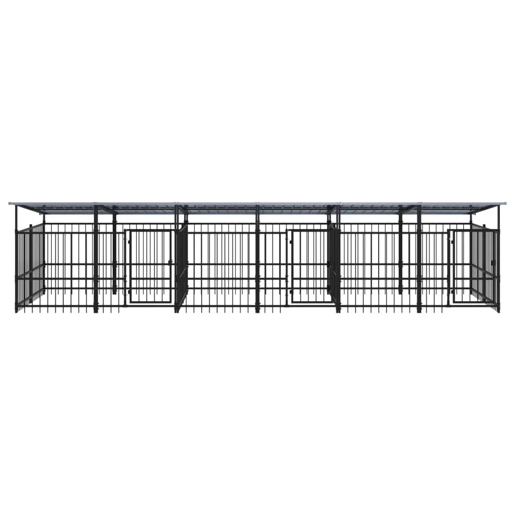 Cuccia gabbia per animali da esterno pac con tetto per cani in acciaio 11,26 m² nero 02_0041735