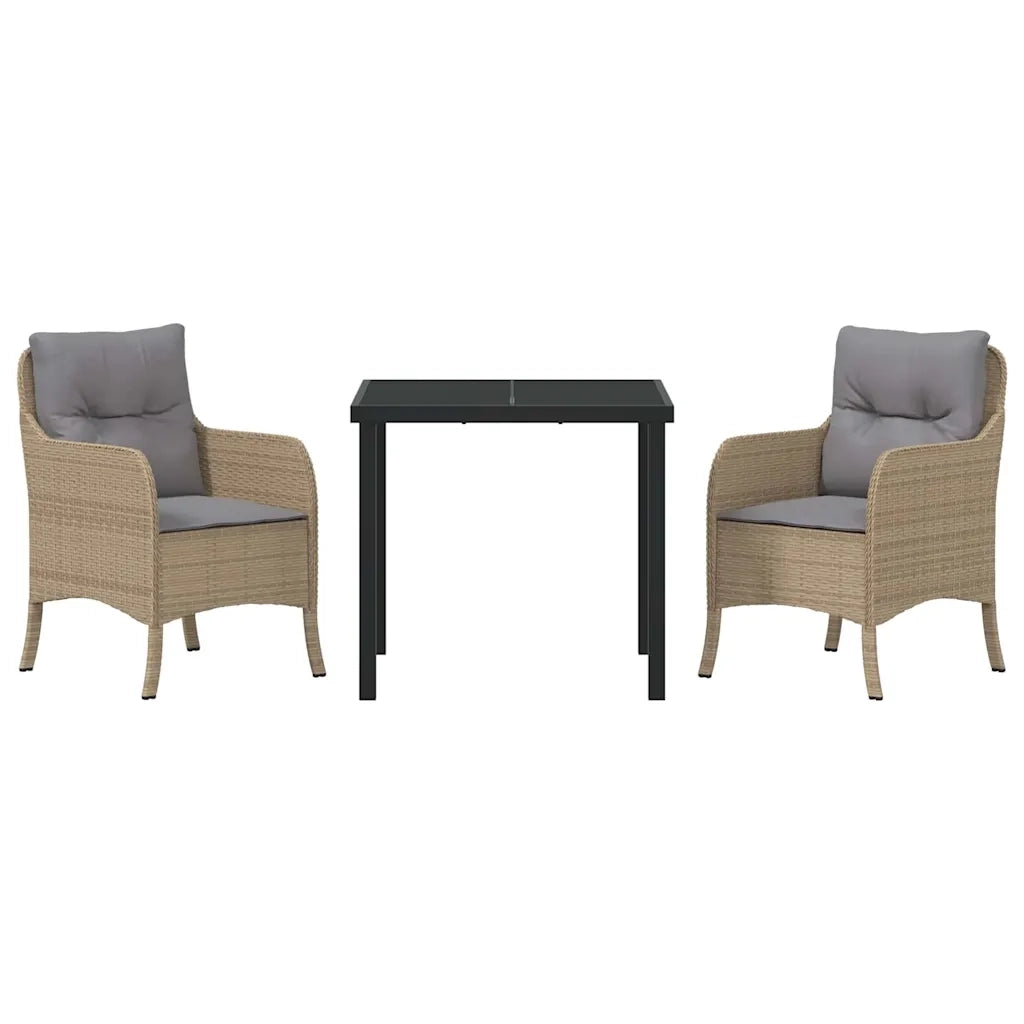 Set da Pranzo per Giardino con cuscino 3 pcs Beige polyrattan 3380176