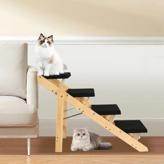 Scalino per Animali da Casa - 2-in-1 - Legno e Flanella - 4 Gradini - Capacità Massima di Carico 110kg