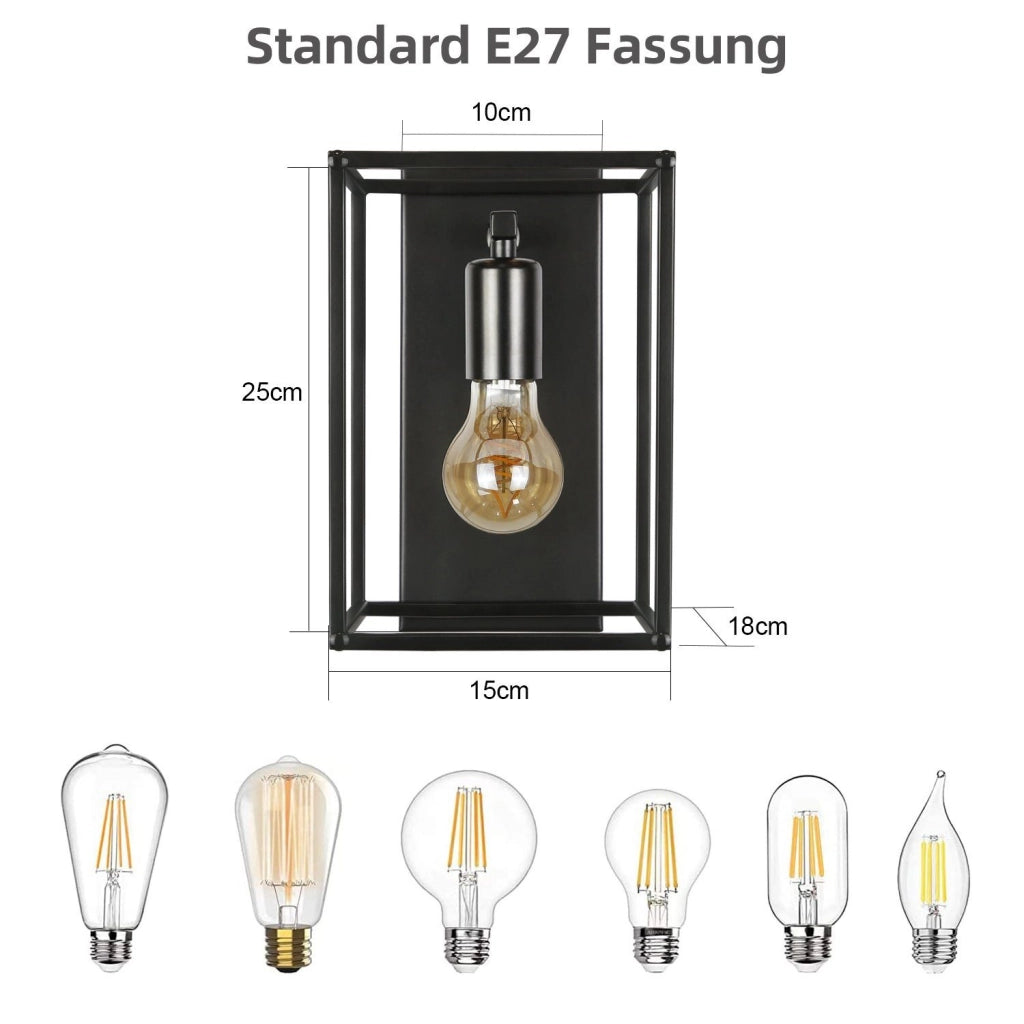 ZMH Applique da parete nera a parete per interni stile vintage per camera scala con attacco E27 senza lampadina