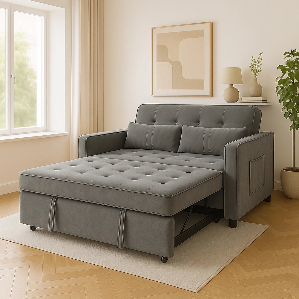 Divano Letto 2 Posti in Velluto Soft con Letto Estraibile e Struttura Rinforzata Grigio