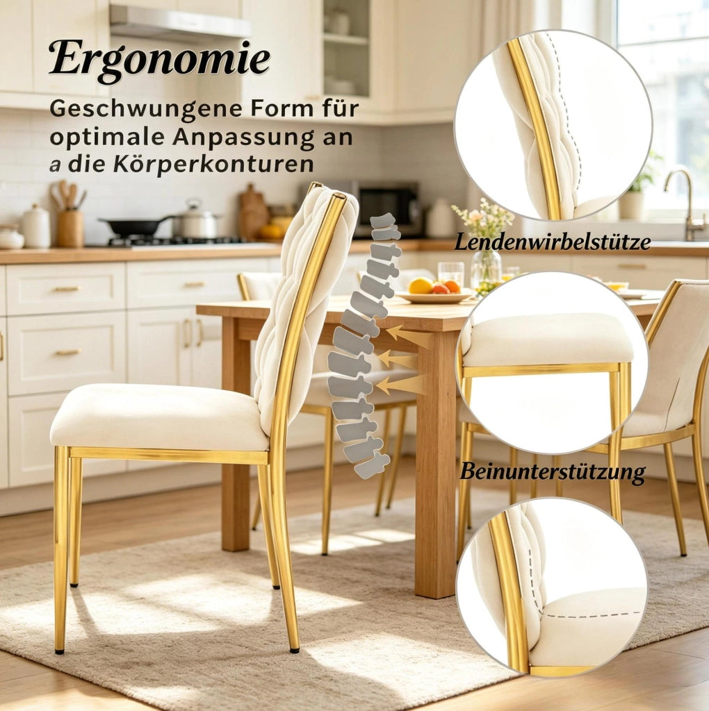 Set di 2 sedie da pranzo in velluto crema e oro