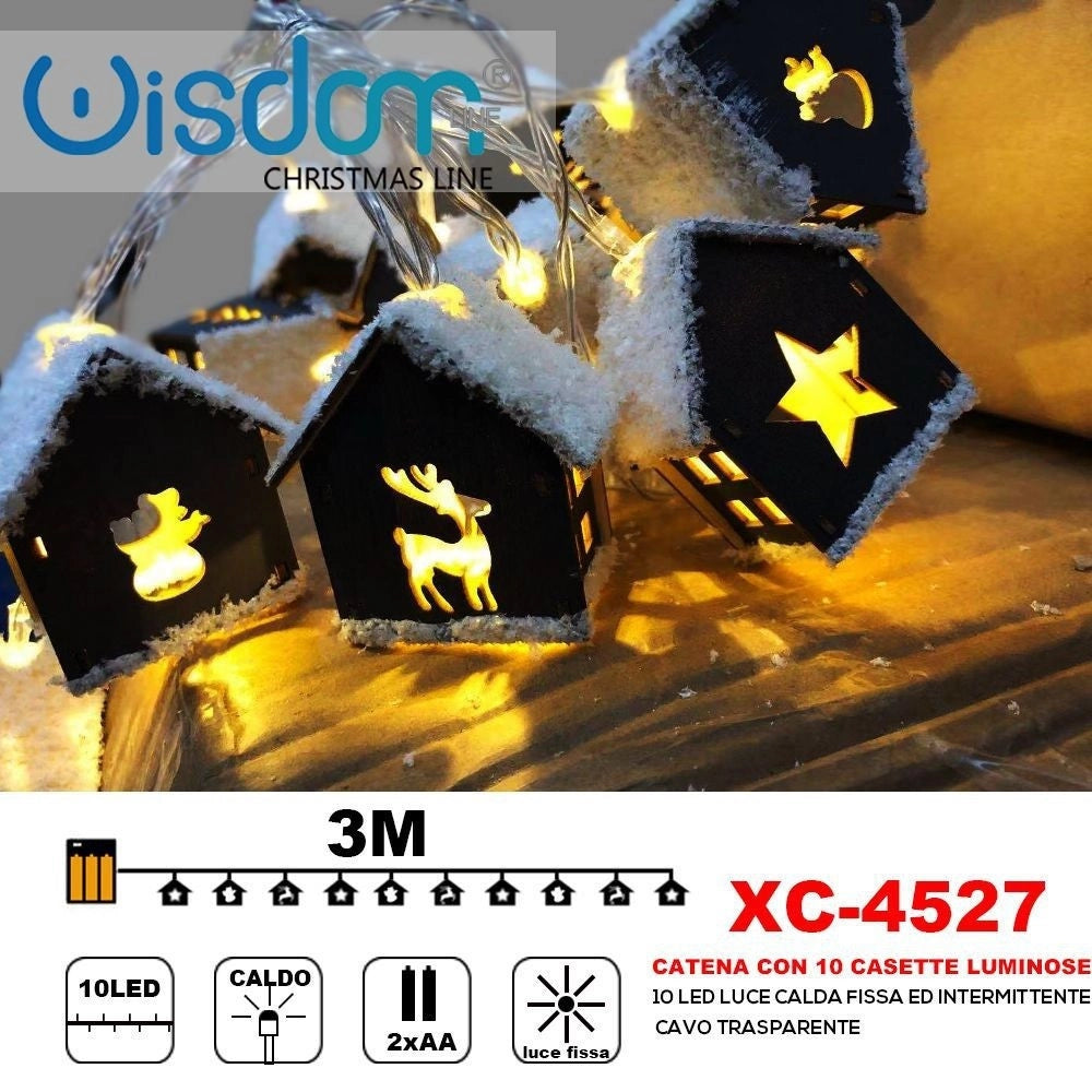 Trade Shop - Catena 10 Casette Luminose 10led Batteria Luce Calda Fissa+intermittente Xc-4527 -