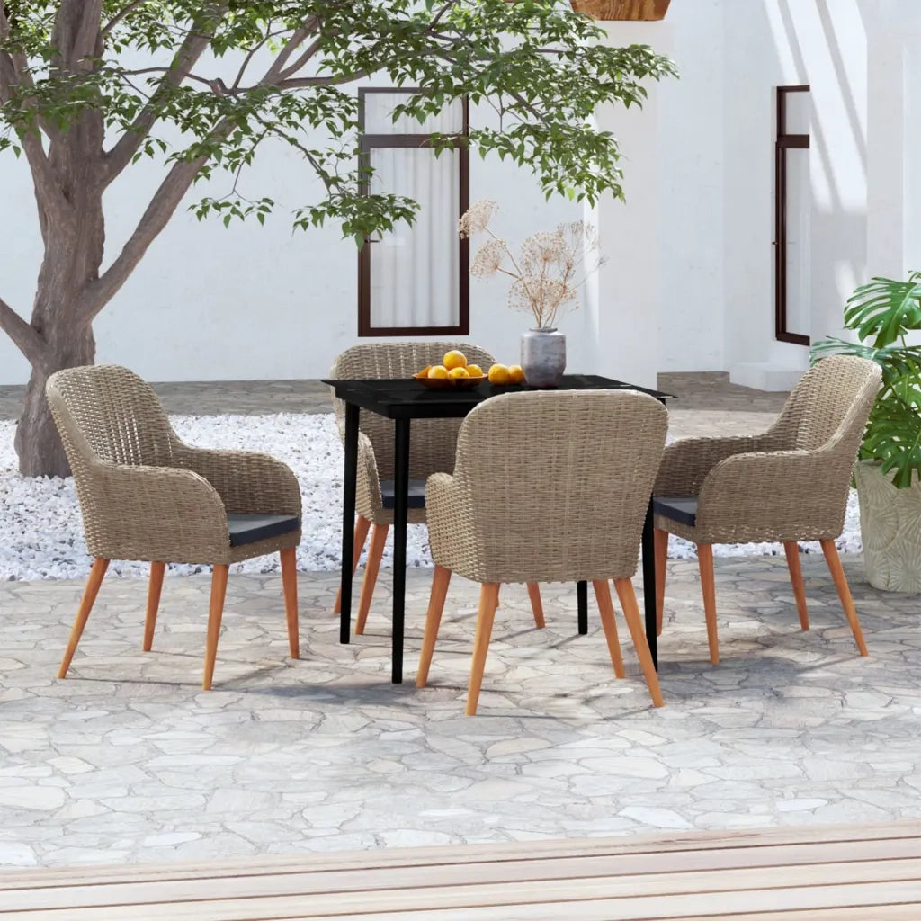 Set da Pranzo per Giardino 5 pz con Cuscini Marrone cod mxl 40953