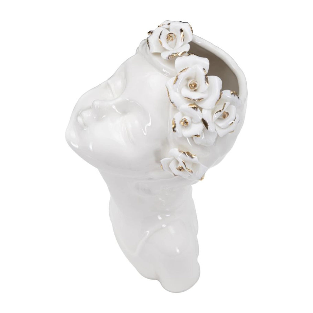 Vaso Decorativo Viso 33, Bianco, Porcellana, 10x14x26 cm