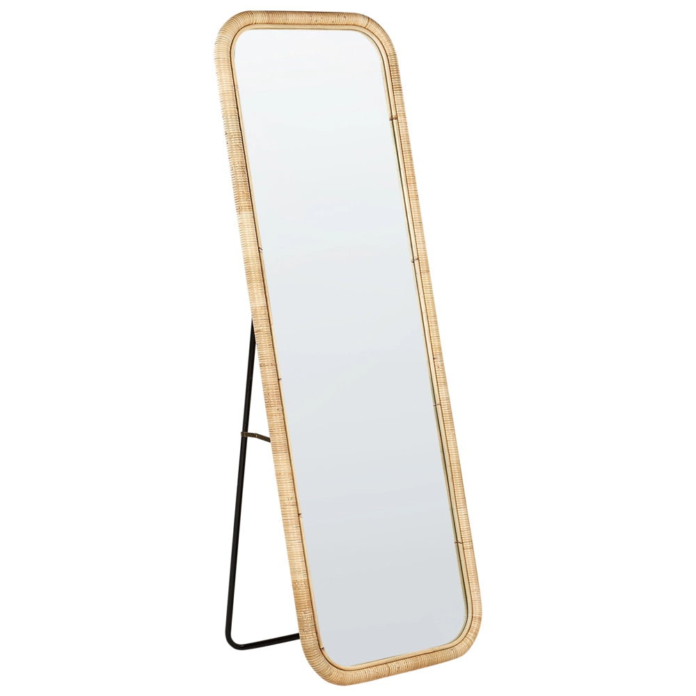 Elegante specchio da terra in rattan naturale 150x50 cm stile boho camera da letto