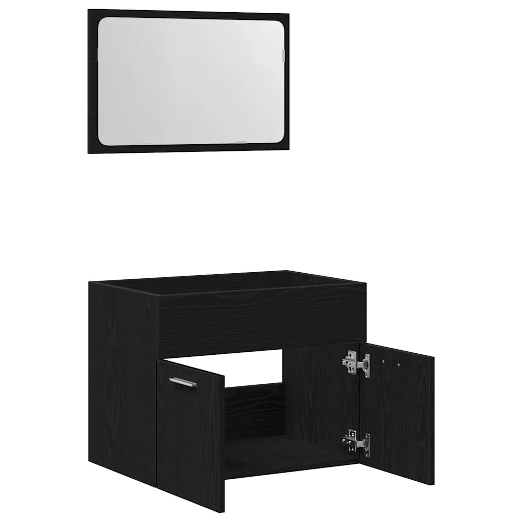 Set Mobili da Bagno | Armadio da bagno 2 pz Rovere Nero in Legno Multistrato