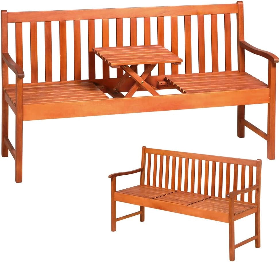 Panca da Giardino Resistente Incl. Tavolo Pieghevole in Legno di Eucalipto FSC® 153x57x90cm Panchina 3 Posti