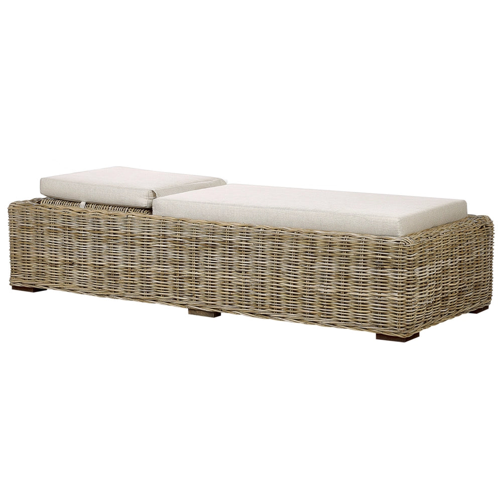 Lettino da giardino in vimini naturale con cuscino regolabile stile boho tradizionale