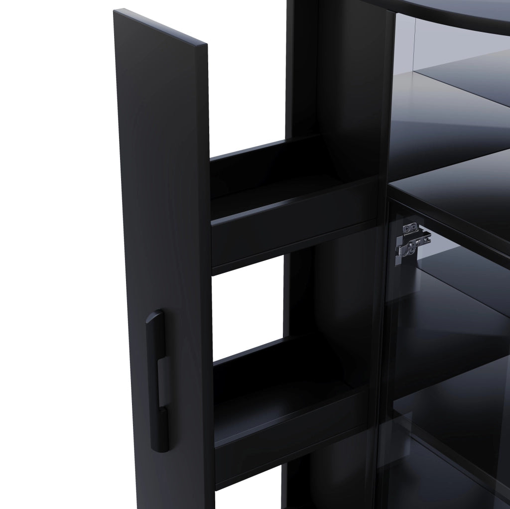 Vetrina 64x42x112 cm con LED multicolore e mobile laterale estraibile; vetro e truciolare nera