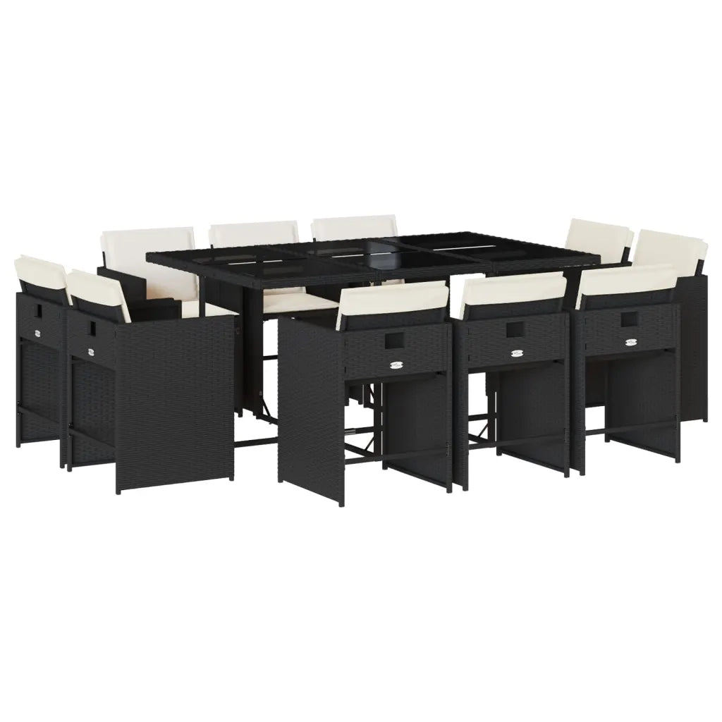 Set da Pranzo da Giardino 11 pz con Cuscini in Polyrattan Nero 3277973