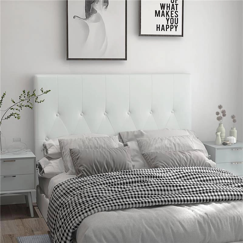 TESTIERA LETTO MATRIMONIALE IMBOTTITA CON DESIGN A BOTTONI, IN PELLE PU E MDF, 160X7X120 CM, BIANCO