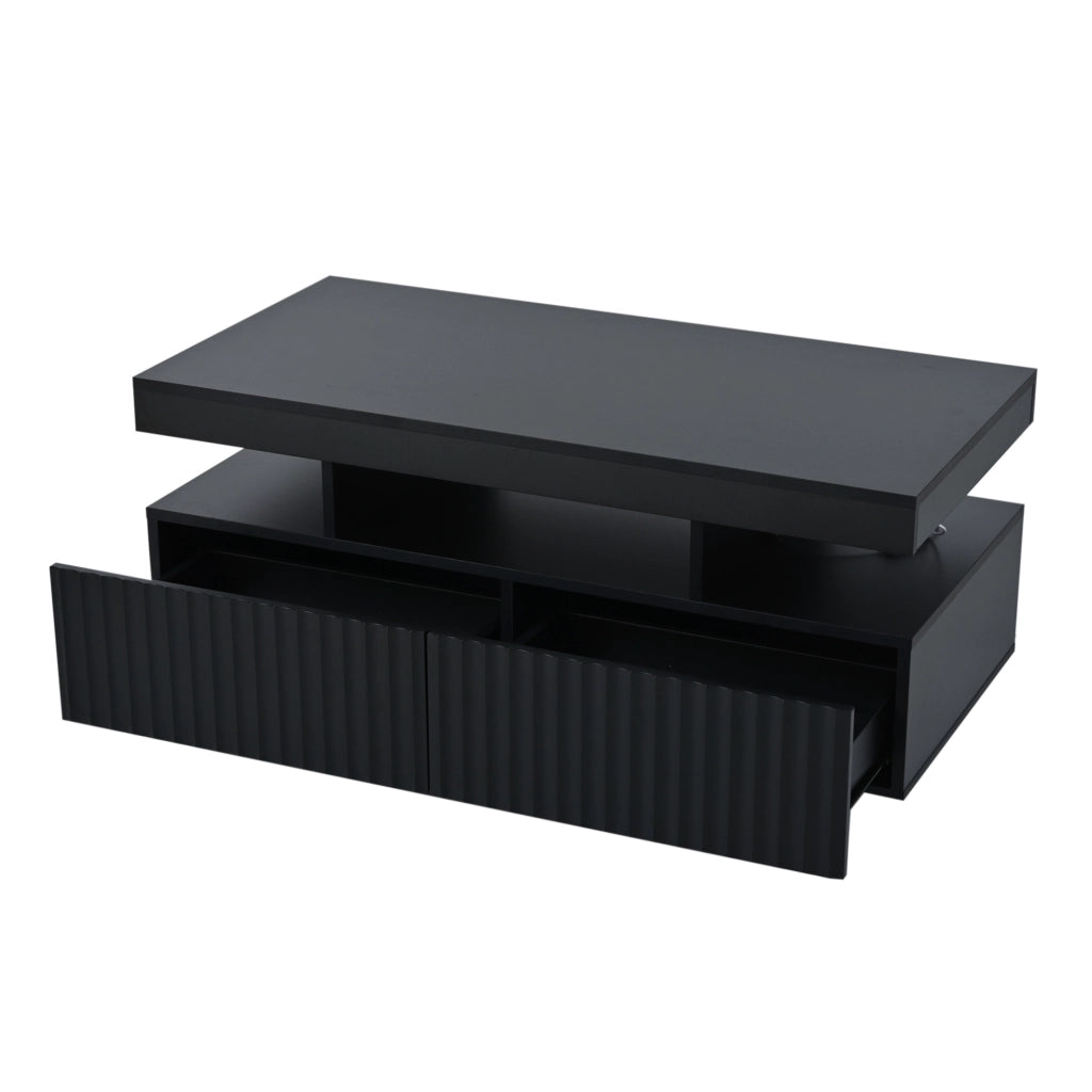 Tavolino da salotto 100x50x45 cm con due cassetti; luce LED; in pannello truciolare; nero