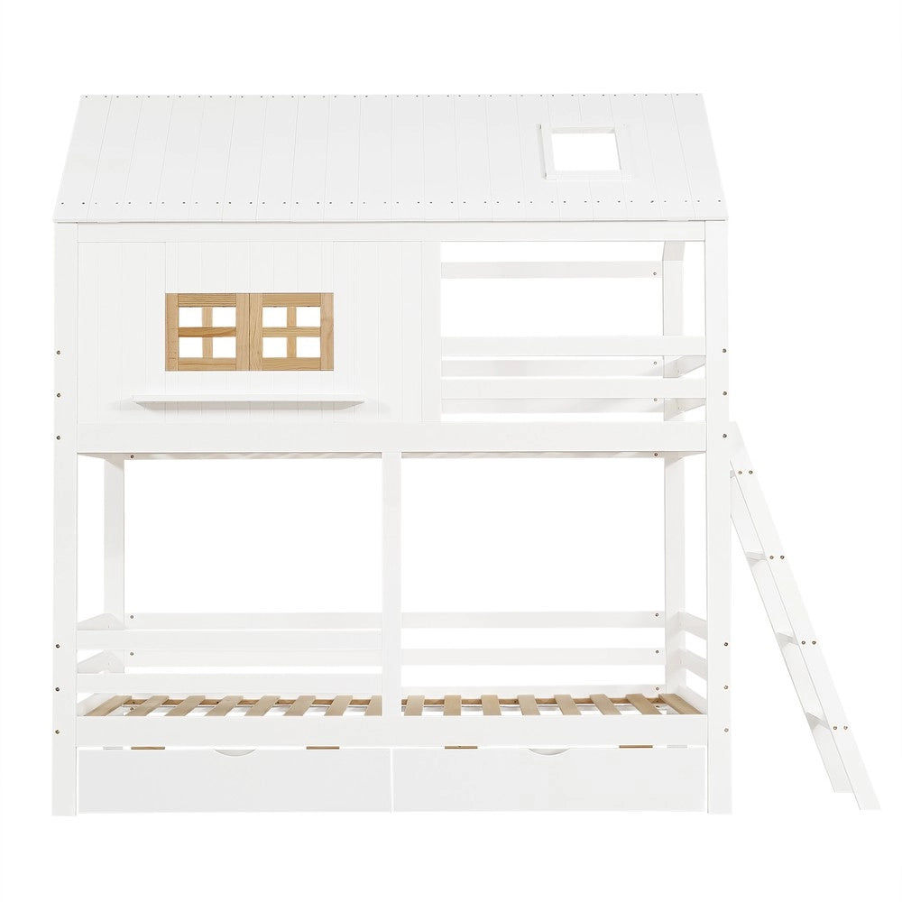 Letto a Castello Bambini con Cassetti e Finestra ¨C MINIMAL ¨C Pino Bianco 90x200