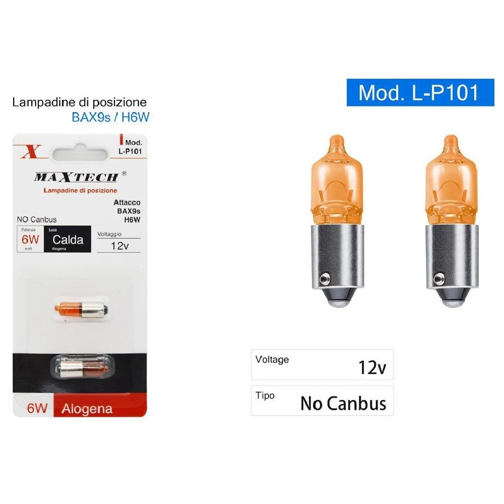 Trade Shop - Lampadine Di Posizione Auto Bax9s H6w 12v 6w Luce Calda Alogena No Canbus L-p101 -