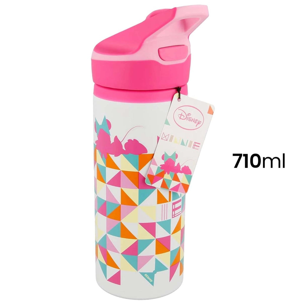 Borraccia 710ml con Sistema di Apertura Rapida Motivo geometrico in alluminio Rosa Minnie Mouse