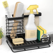 Organizzatore da cucina in acciaio inossidabile - Pratica conservazione e organizzazione per la cucina - Incluso supporto per spugne con imboccatura - Mantieni organizzati i tuoi spazzolini da cucina e asciugamani da tavola - Nero