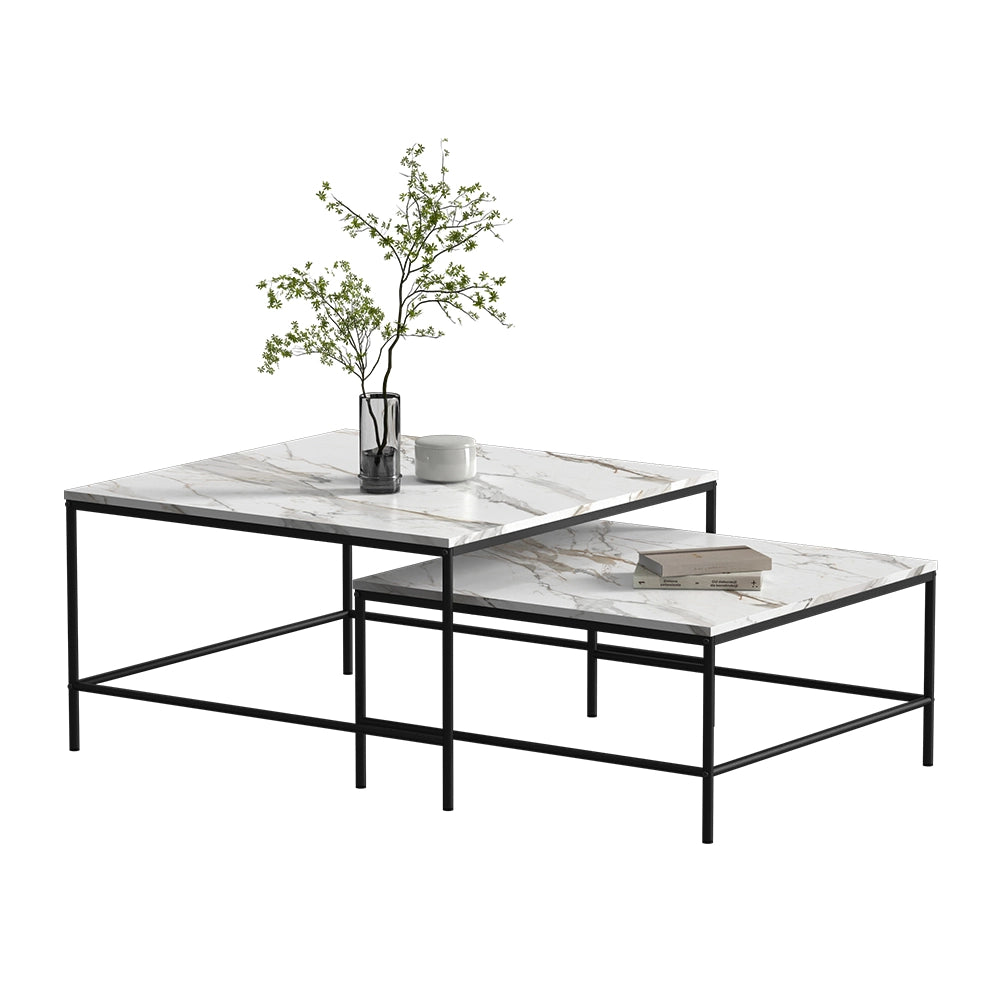 Vicco Tavolino da divano Bianco/nero 80 x 80 cm 2 parti