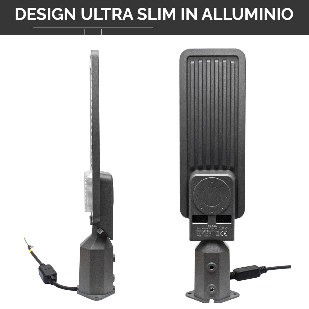 Faro armatura stradale IP65 LED 50W illuminazione pubblica viali parchi inclinabile 90 gradi luce naturale 4000K 230V
