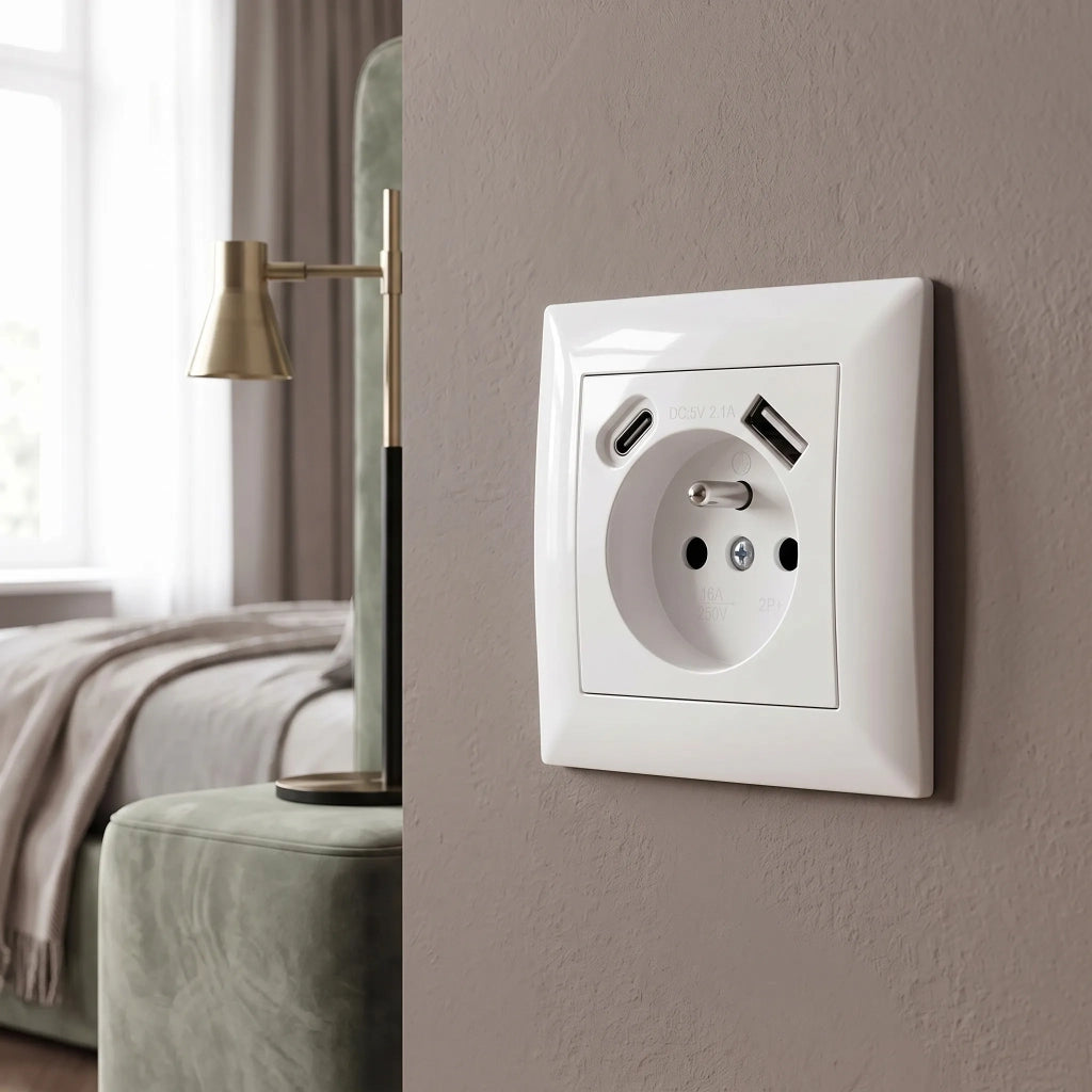 Presa Singola Con Messa A Terra + Usb-a Usb-c Oste Jnh004-g White