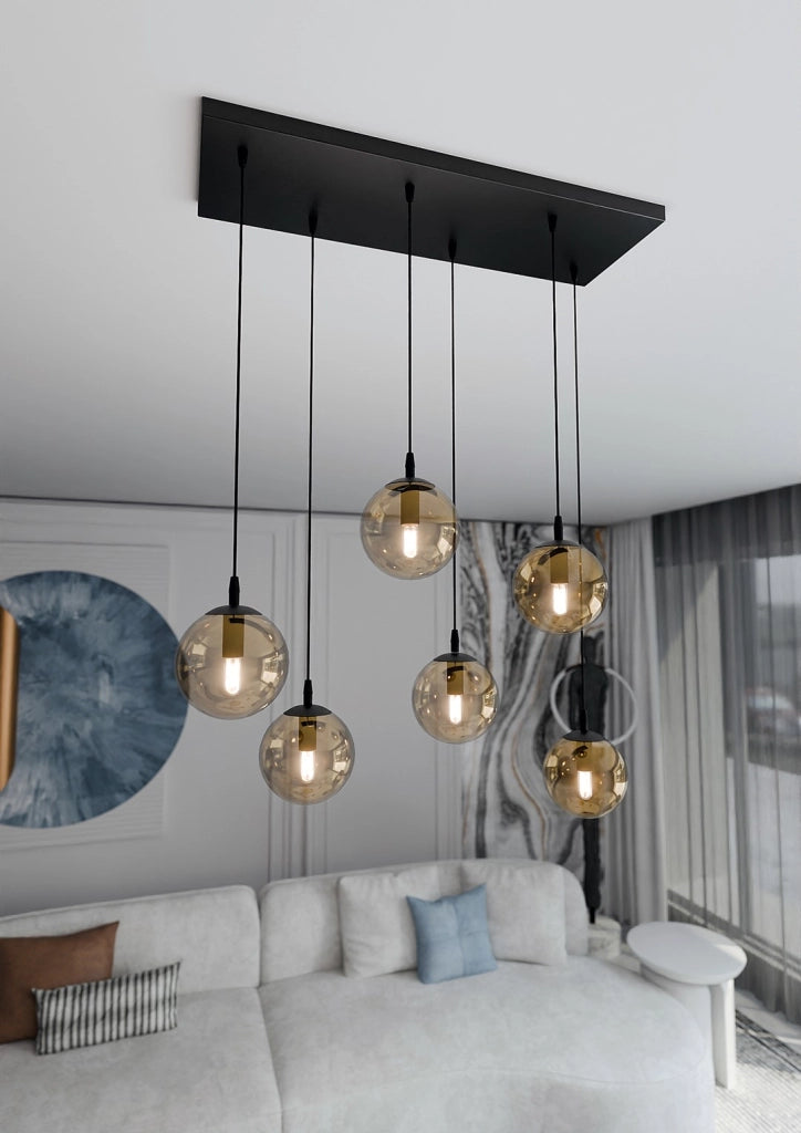 Lampadario Emibig Cosmo 6 6xE14 nero miele vetro metallo