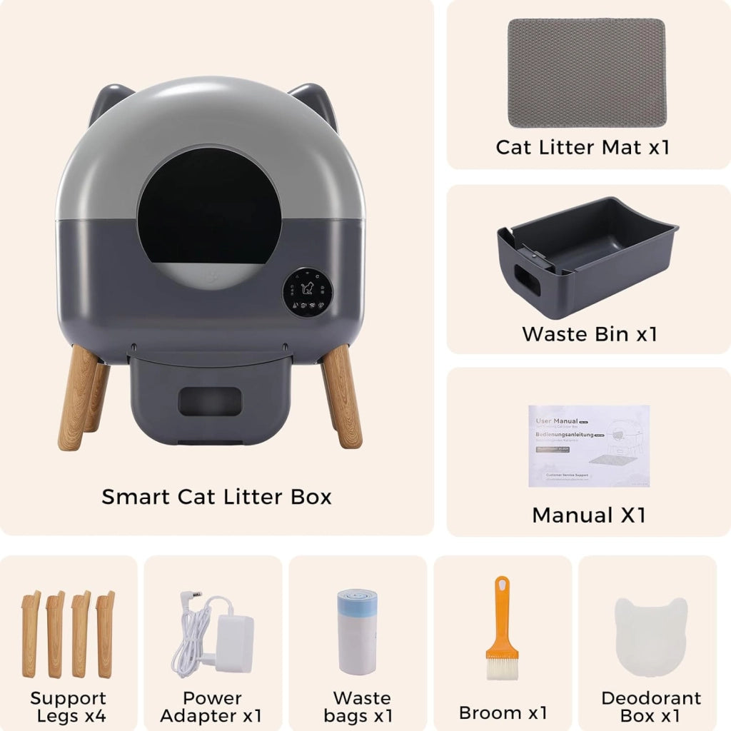 Lettiera per gatti, autopulente, 66 l, automatica, con controllo tramite app e sensore a infrarossi, anti-pizzicamento, lettiera elettrica per gatti con pietra profumata, opaca, ideale per