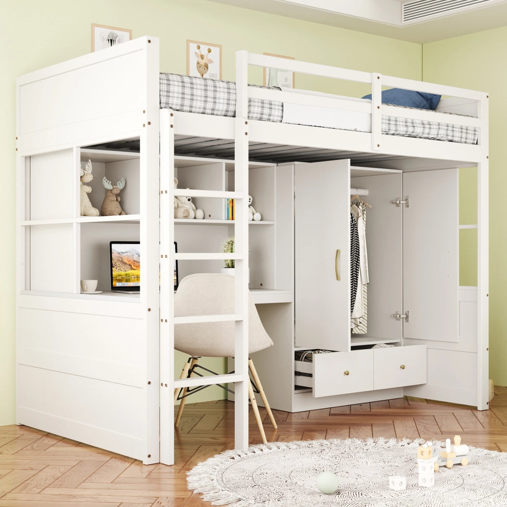 LETTO A CASTELLO 90 x 200 cm con scrivania, armadio e cassetti, bianco