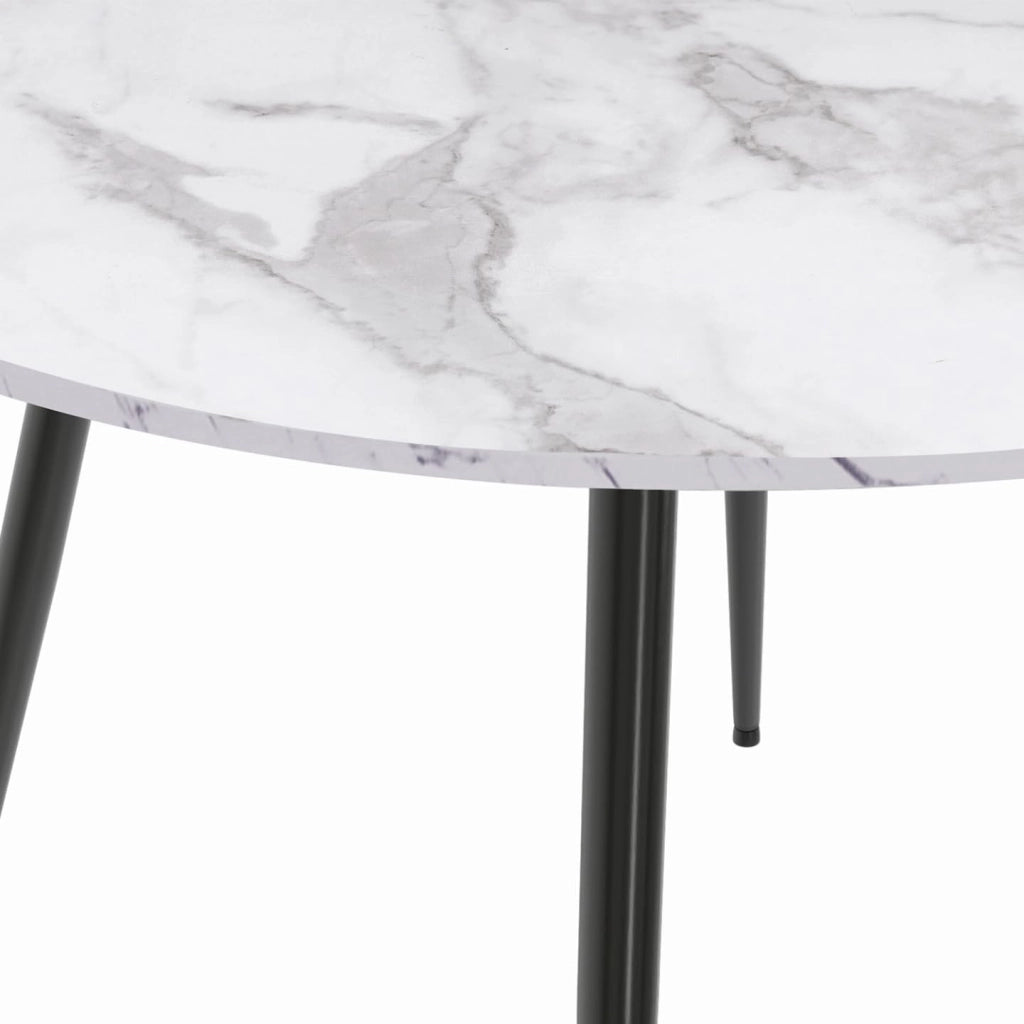 Tavolo da pranzo rotondo per 4 persone AMELIA con gambe in metallo nero effetto marmo bianco ALASKA 110 cm