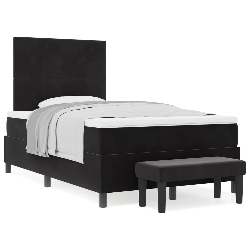 Letto a Molle con Materasso & Panca Nera 120x190 cm Velluto