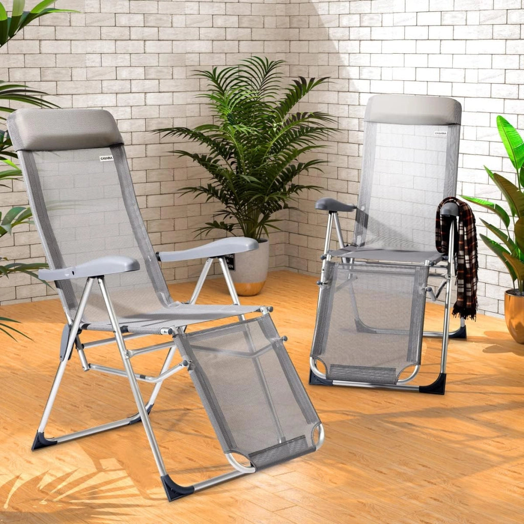 ® Set 2pz Sedia da Giardino Schienale Alto Alluminio Regolabile 7 Livelli Tessuto Traspirante Sedie Campeggio