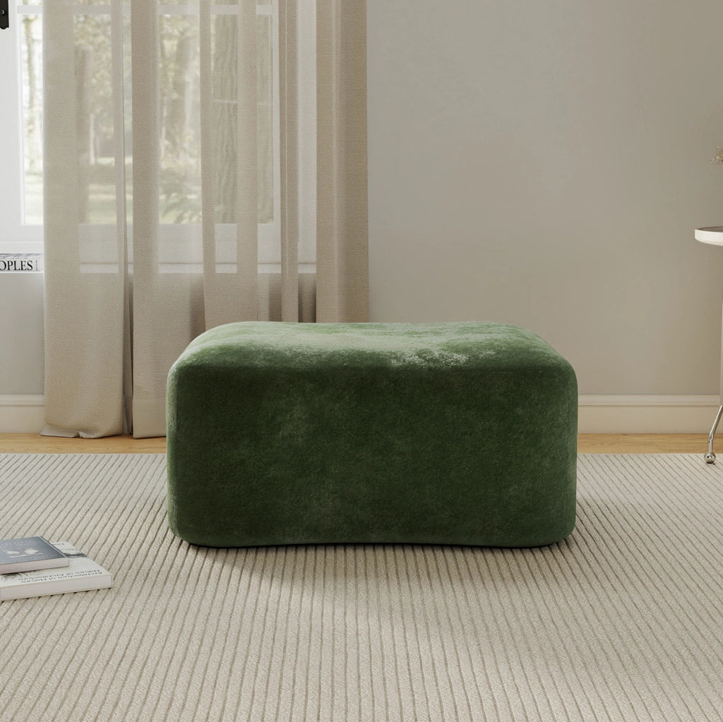 Divano modulare in velluto verde con pouf collegabile, design ondulato senza telaio