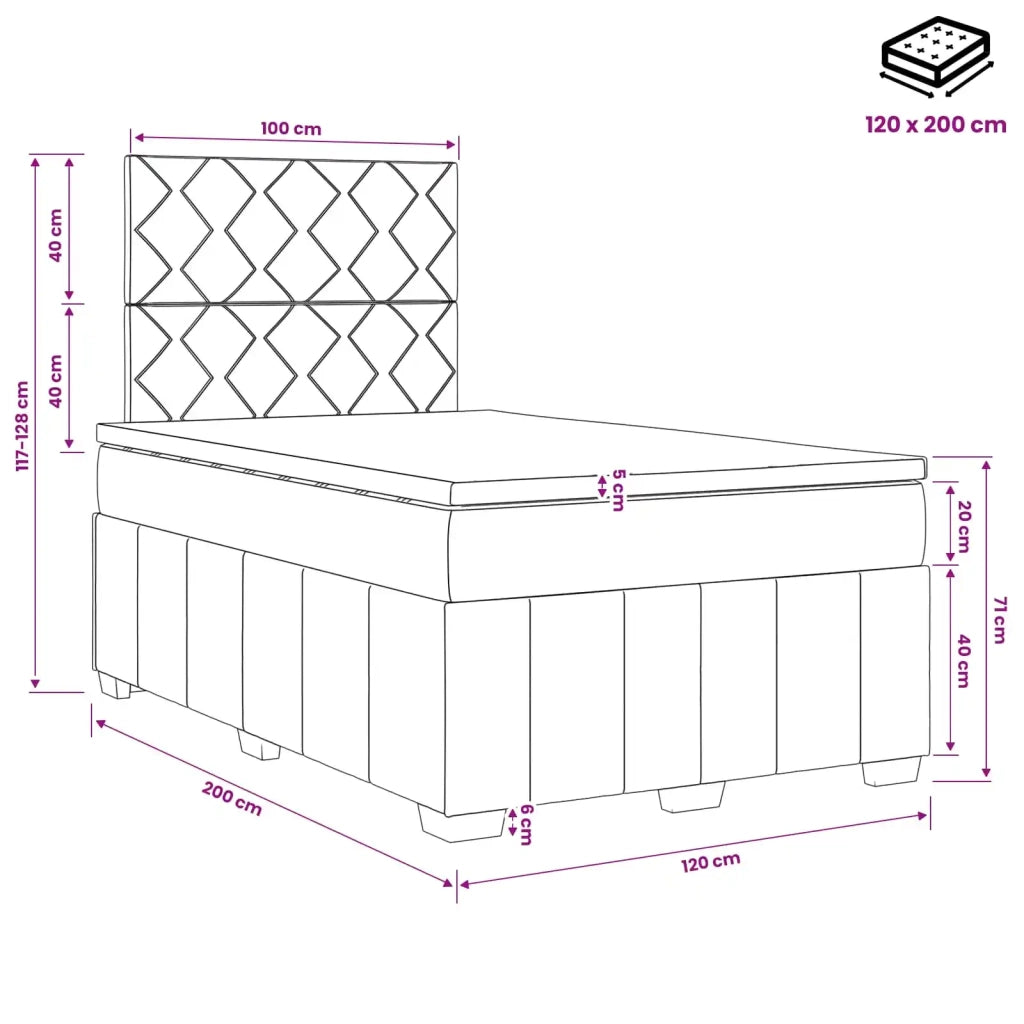 Letto Box Spring LED con Materasso Tortora 120 x 200 cm Tessuto 3455588