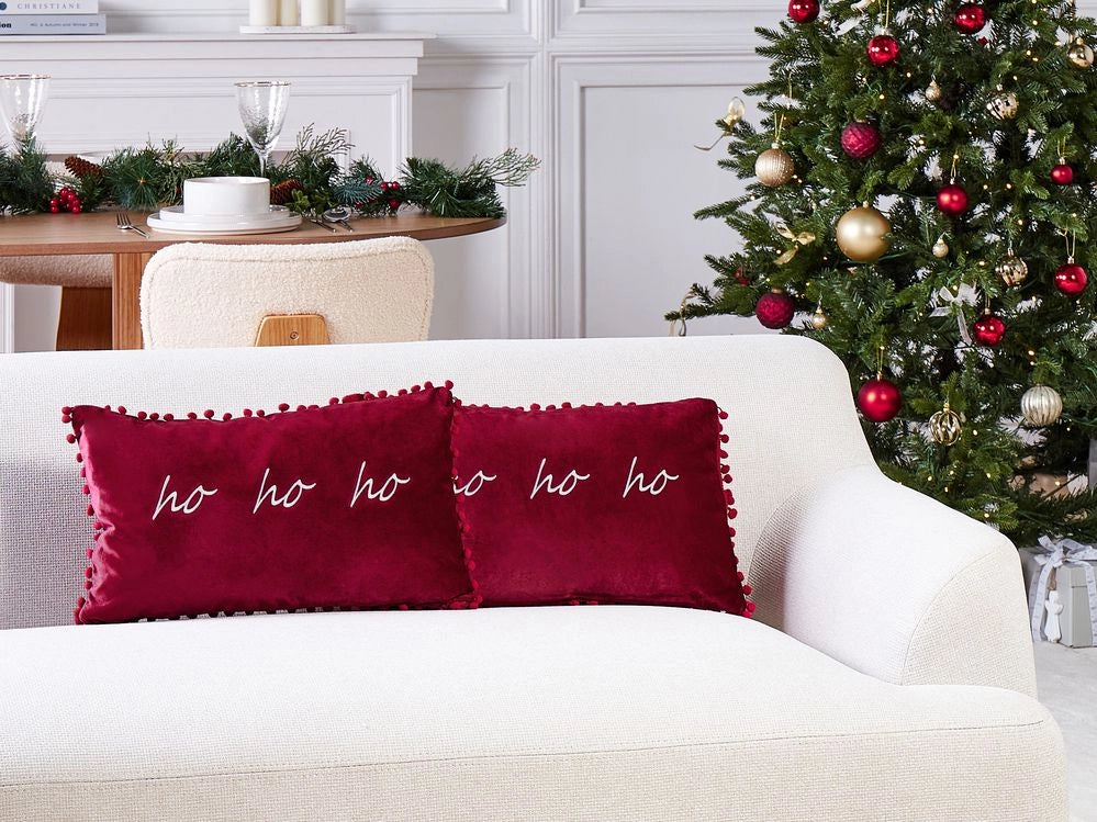 Set di 2 cuscini sparpagliati in tessuto di velluto rosso per la decorazione natalizia 30 x 50 cm Accessorio per la decorazione