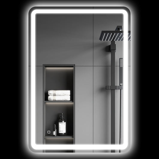 Specchio Bagno da Parete 70x100 cm con Interruttore Touch e Luce LED in Vetro Temperato Argento