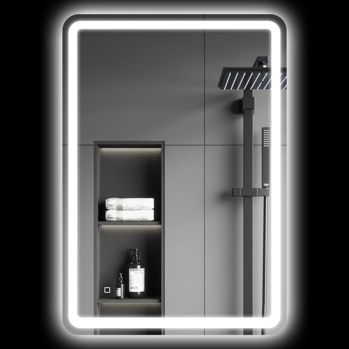 Specchio Bagno da Parete 70x100 cm con Interruttore Touch e Luce LED in Vetro Temperato Argento