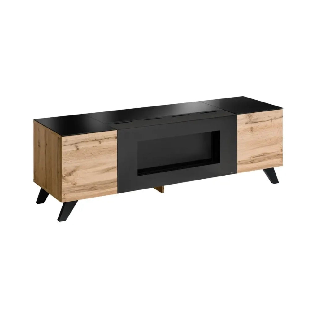 Mobile TV TINO con camino a bioetanolo - Rovere Wotan e nero - L150 cm