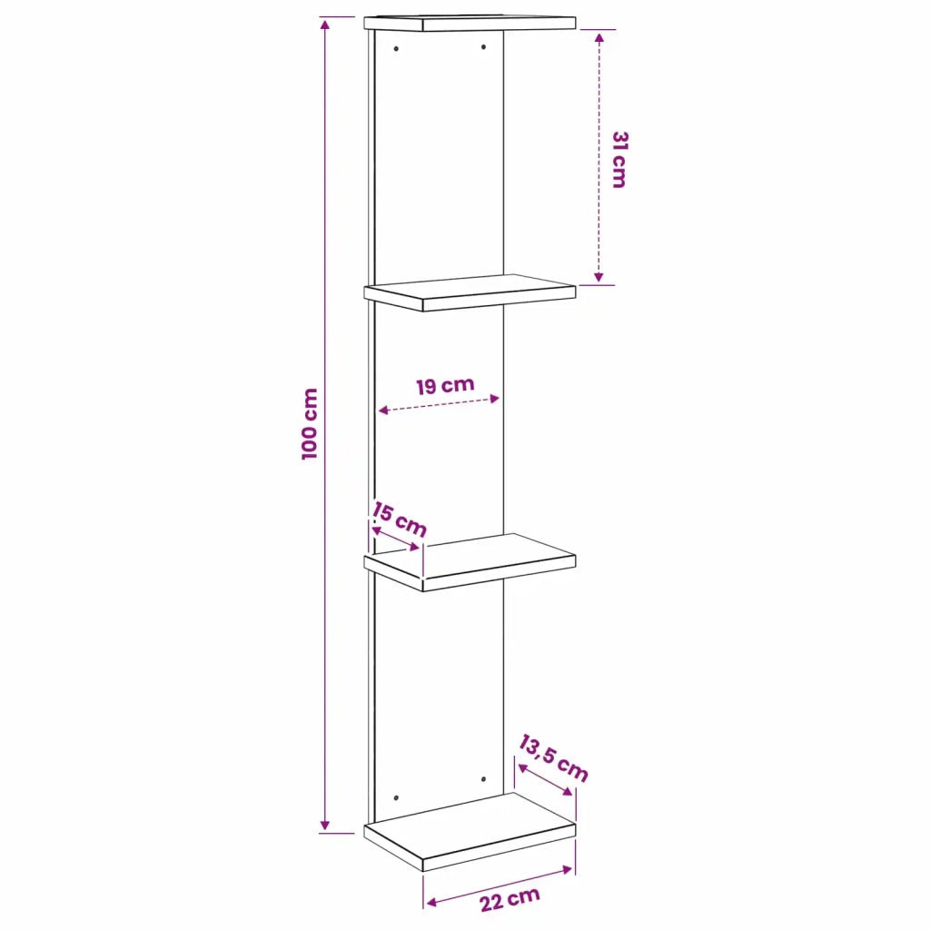 Scaffale da parete 2 pz Legno antico 22 x 15 x 100 cm 8012449