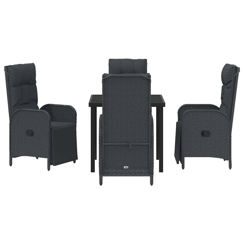Set da Pranzo per Giardino con cuscino 5 pcs Nero polyrattan