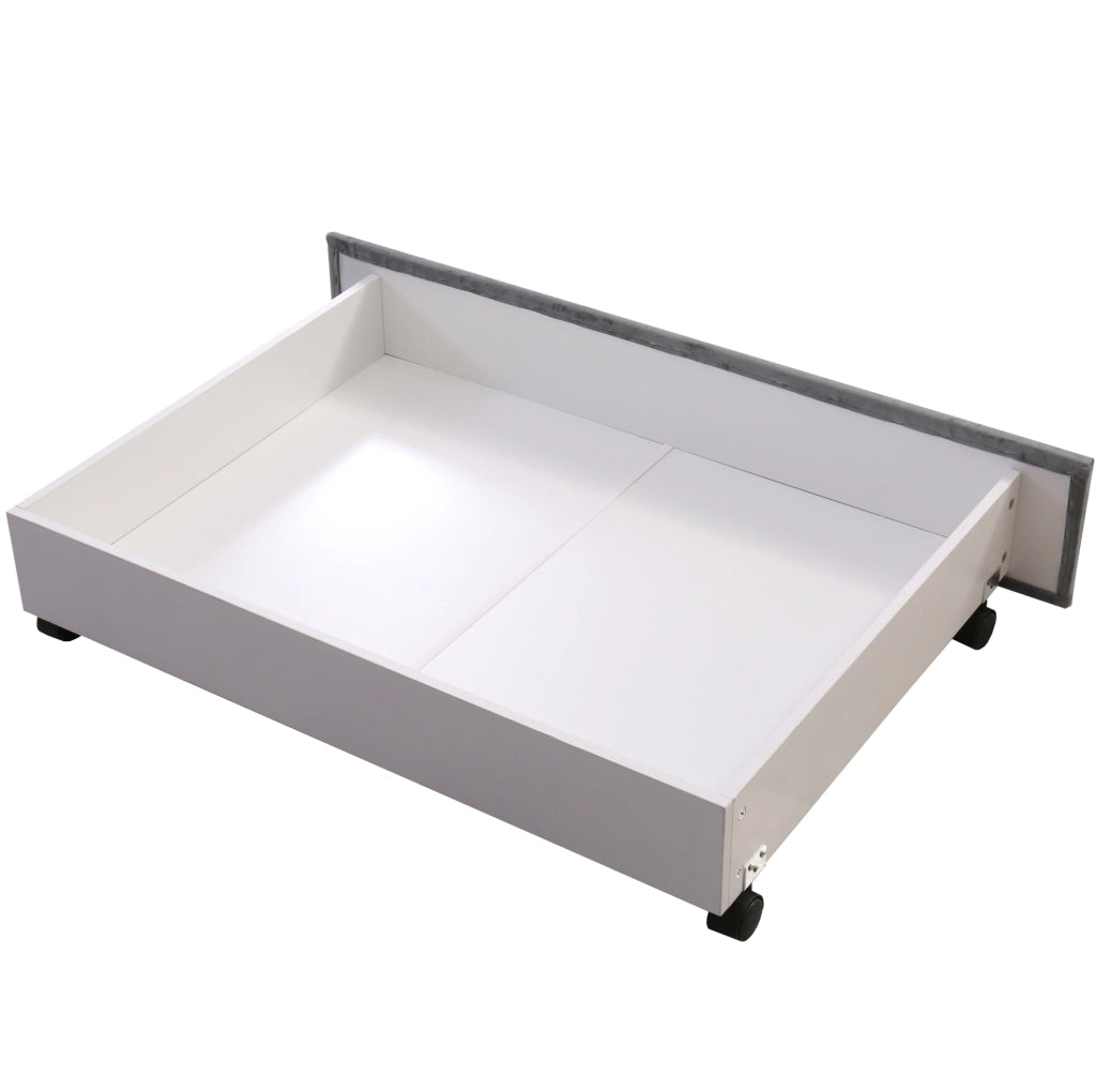 Letto imbottito in velluto 140 x 200 cm con rete a doghe e 2 cassetti