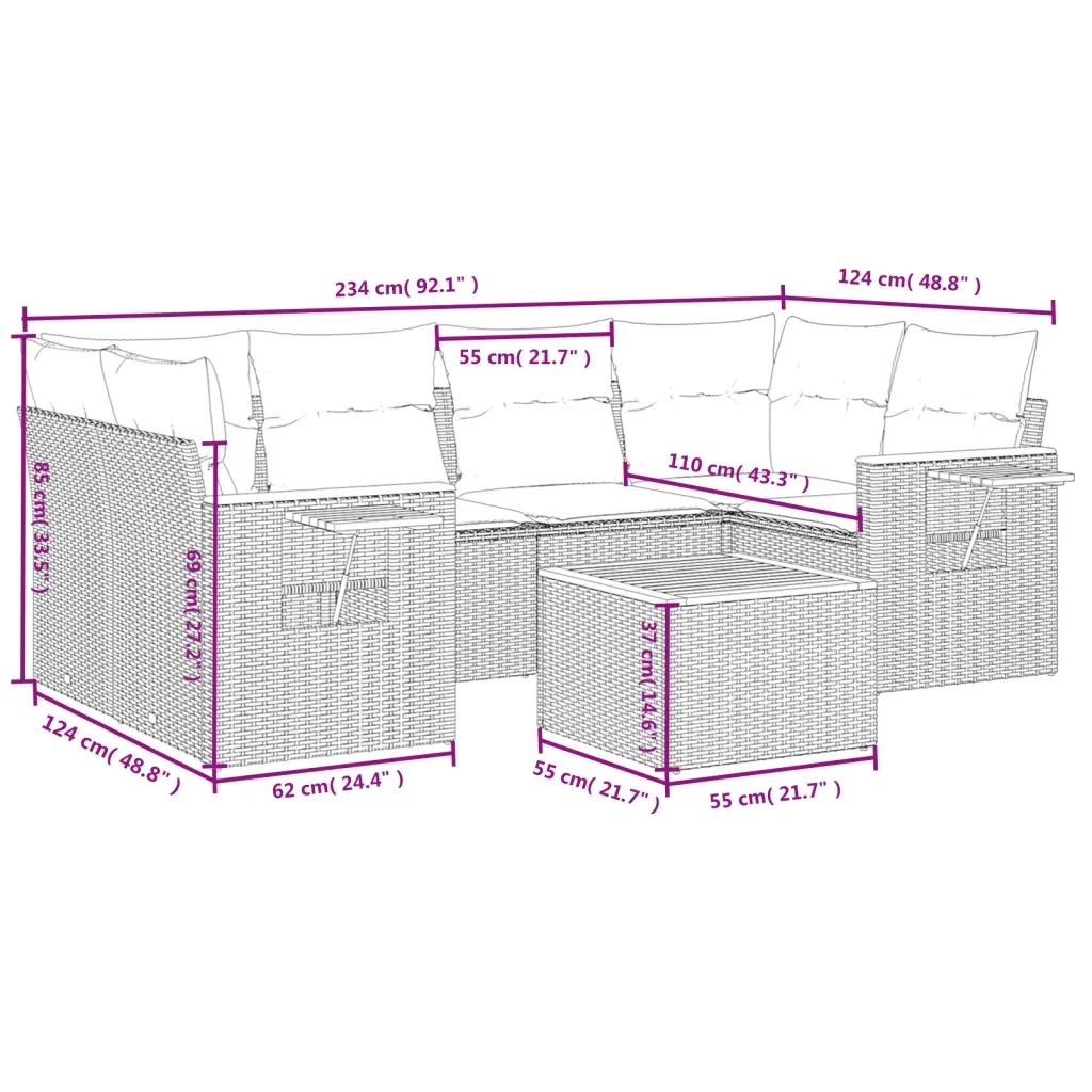 Set Divani da Giardino 7 pz con Cuscini Beige in Polyrattan 3259041