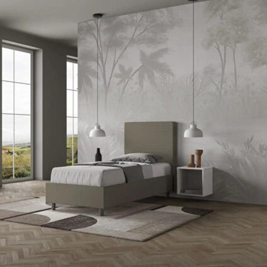 Letto singolo con rete imbottito 80x210 similpelle cappuccino Focus