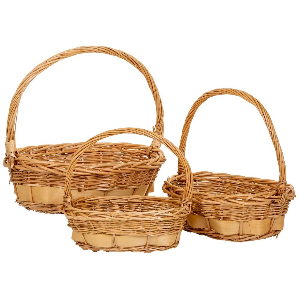 Set di 3 cestini in vimini con manici marroni