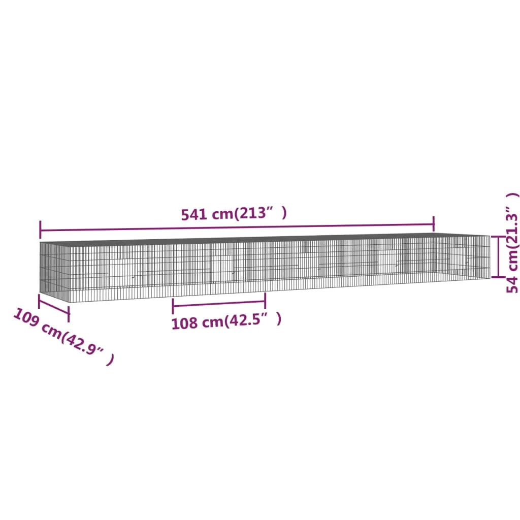 Gabbia per conigli con 5 pannelli 541 x 109 x 54 cm ferro zincato argento 02_0041692
