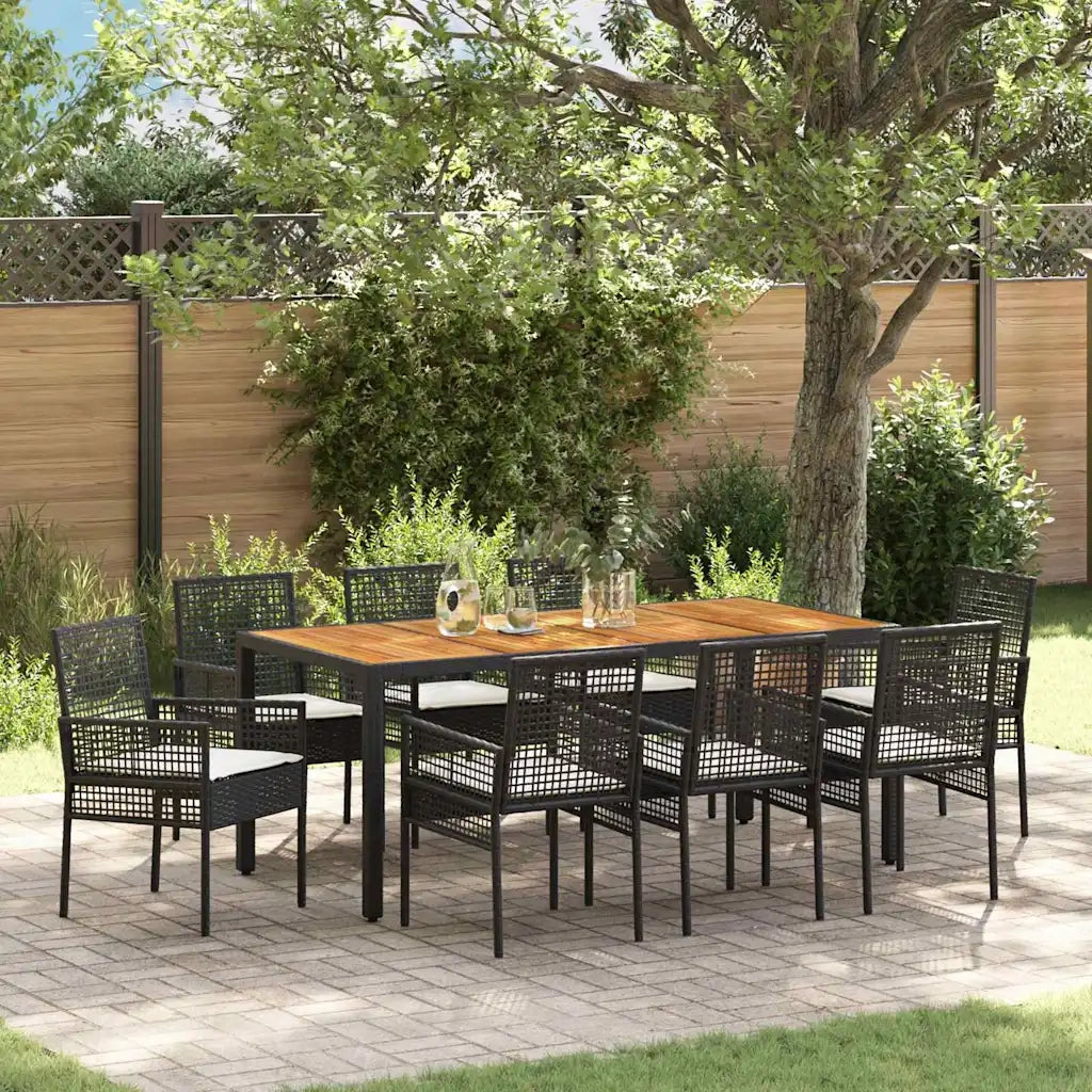 Set da Pranzo per Giardino 9 pcs Nero polyrattan 3334906