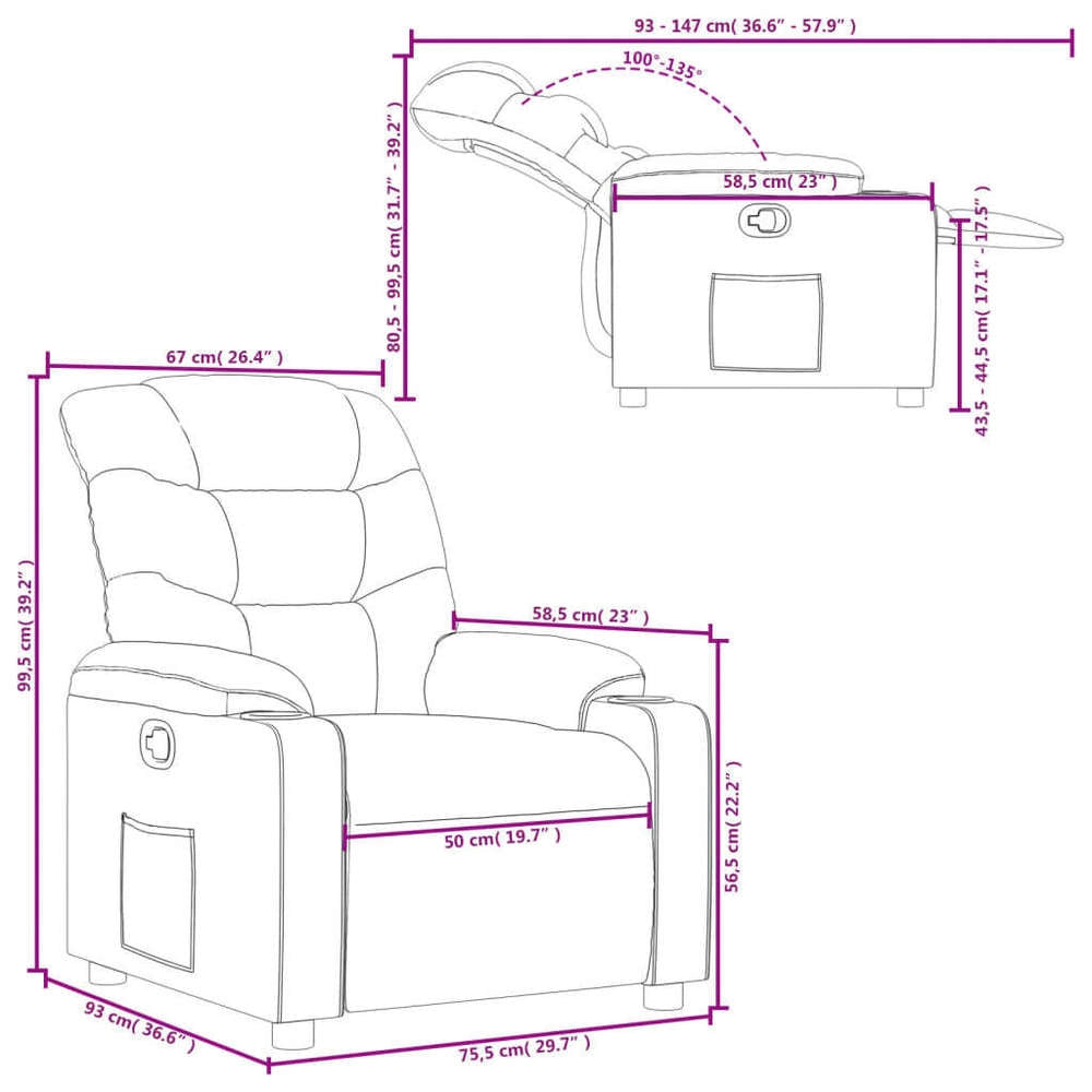 Reclining Armchair, Light Grey Fabric