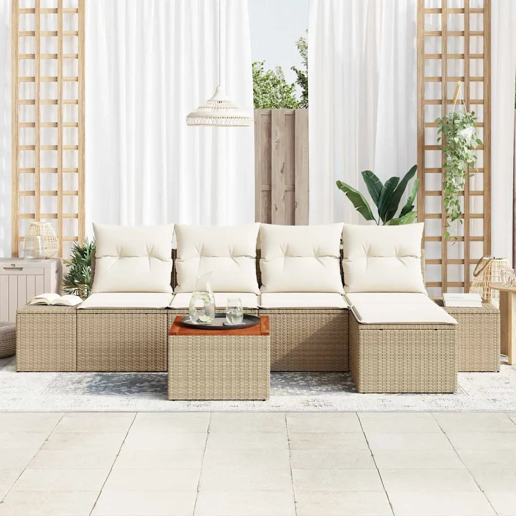 Set Divano da Giardino con cuscino 6 pcs Beige polyrattan